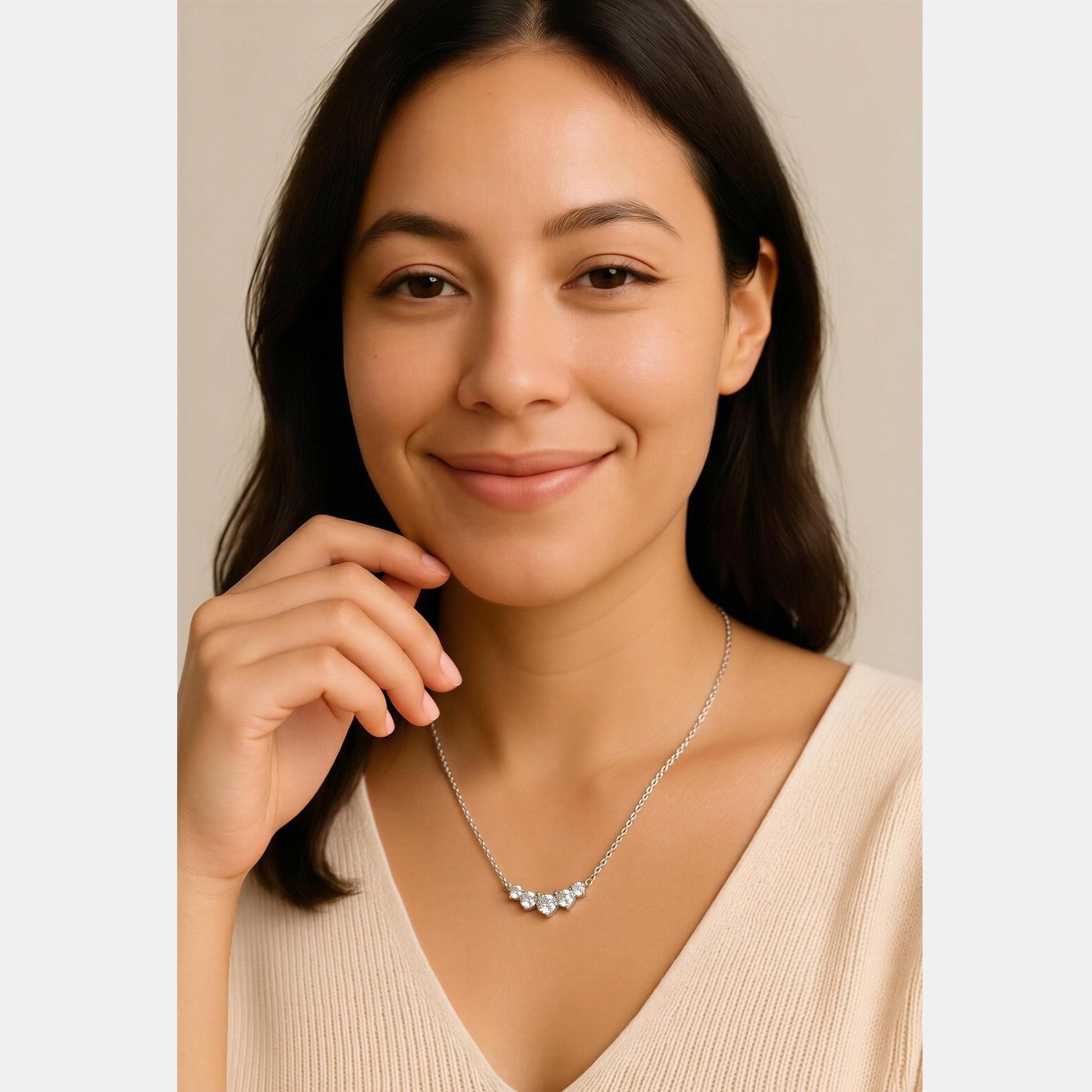 Silver Plated Cubic Zirconia Dainty Cup Chain Floral Necklace