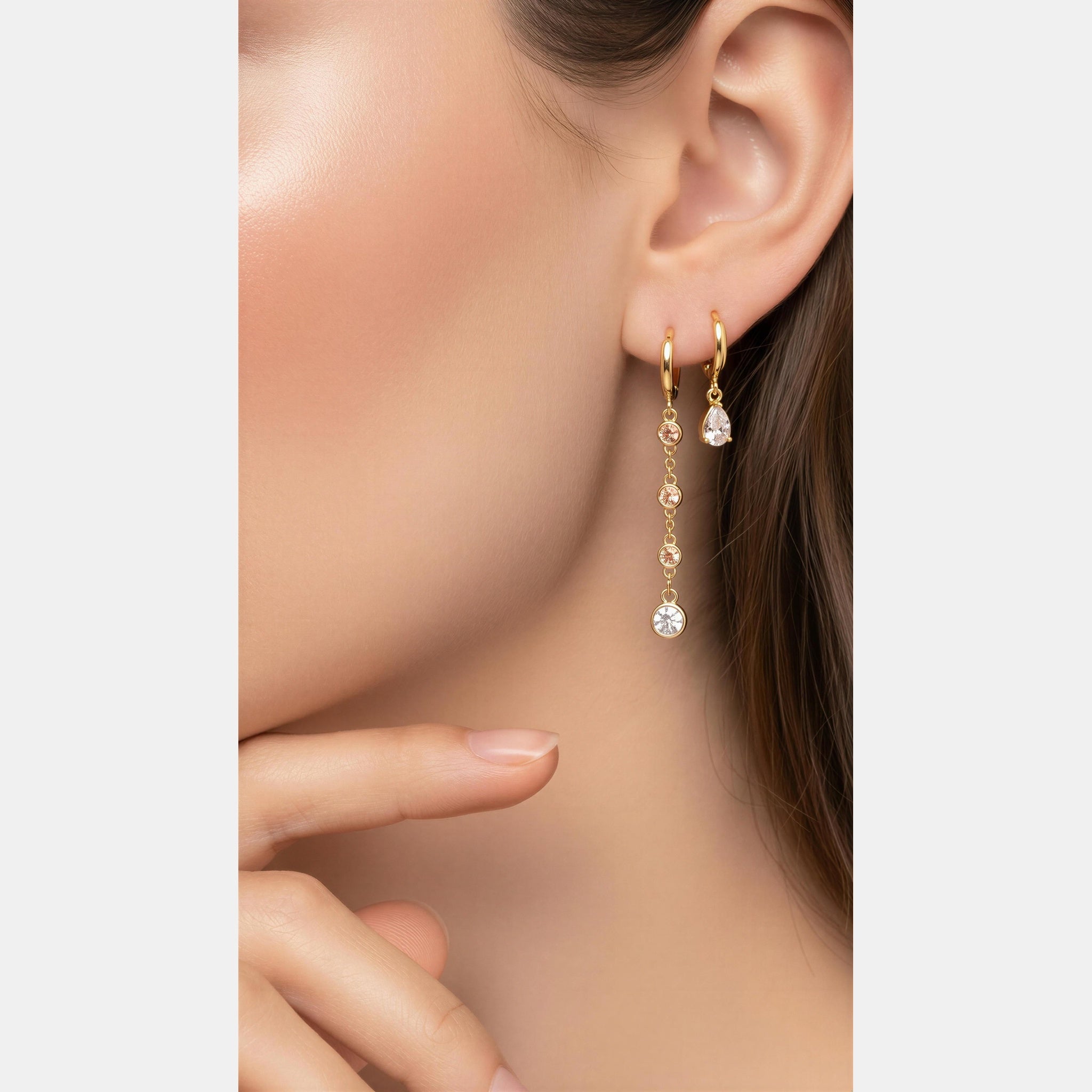 Waterproof Gold Plated Stainless Steel White Huggie Earrings 2-Pack