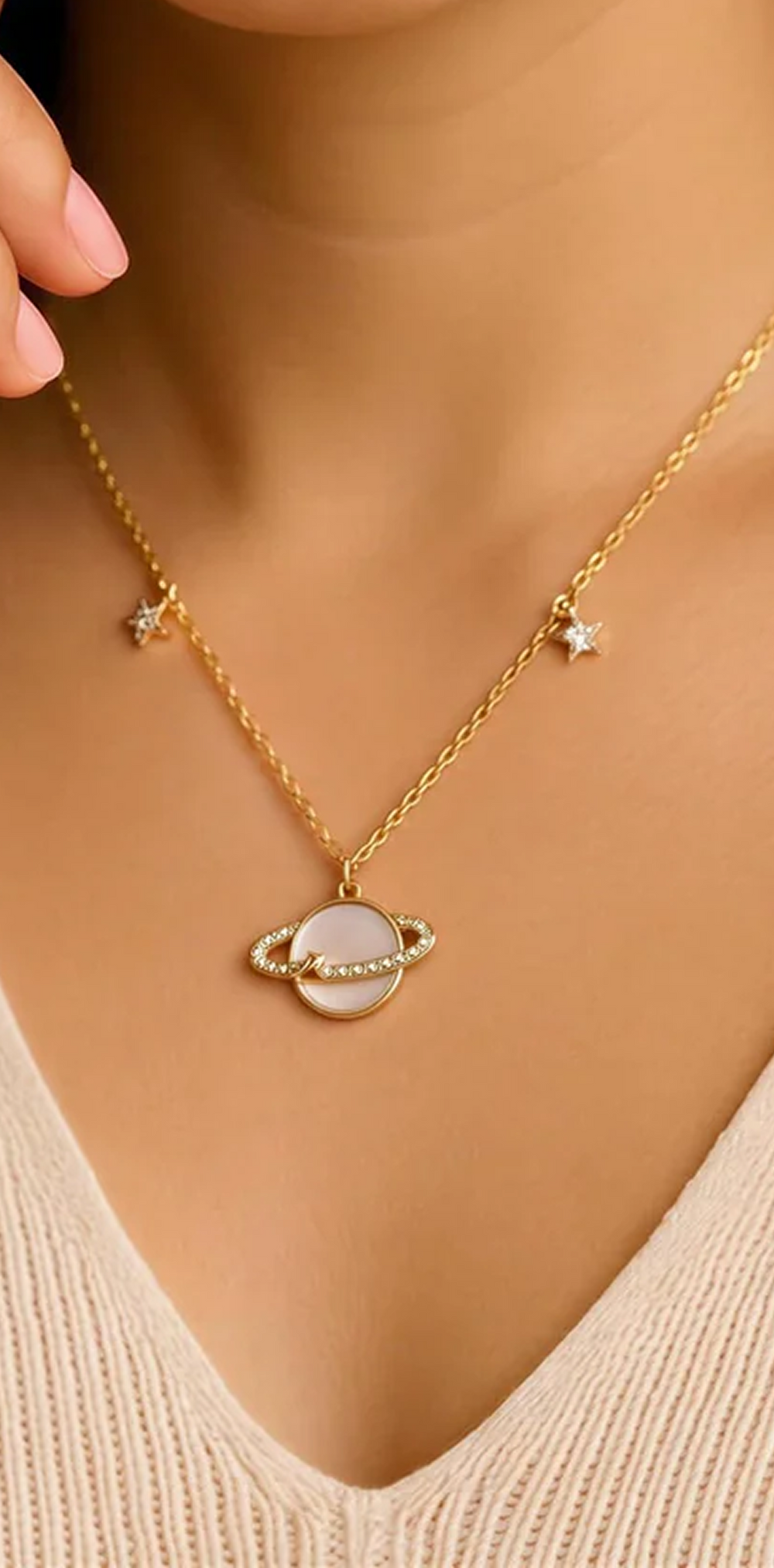 Gold-Plated Stainless-Steel Pink enamel Circle Necklace