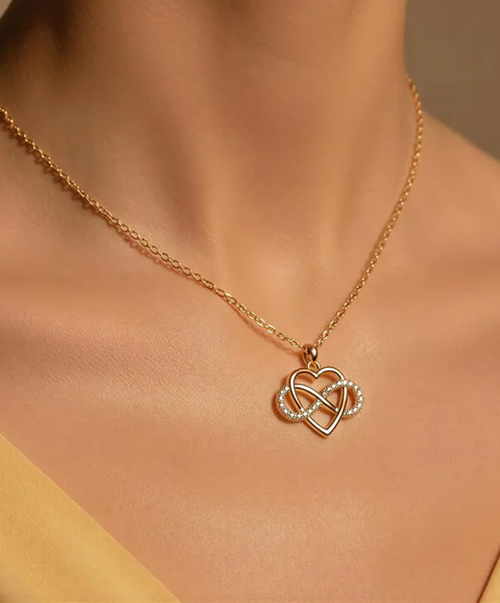 Gold Diamante Open Heart Infinity Pendant Necklace